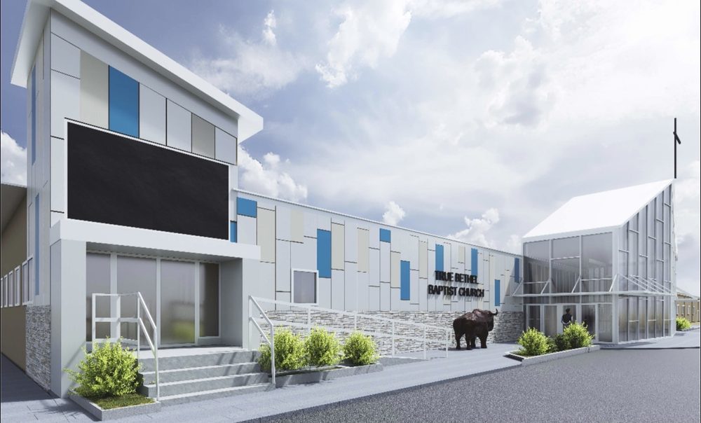 Architectural rendering of True Bethel Baptist Church commercial building exterior
